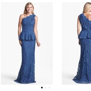 Tadashi Shoji One-Shoulder Blue Lace Dress